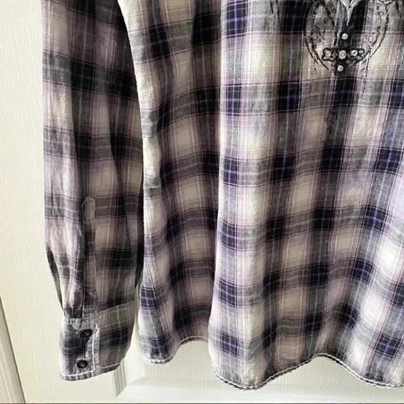 ROAR Western Button Front Shirt Joeley Purple Plaid Rhinestone Size XL - Picture 11 of 16